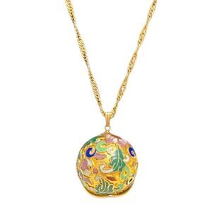 Vintage Cloisonne Gold Plated‎ Caged Floral Design Necklace